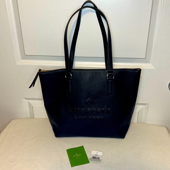 Kate Spade New York Larchmont Avenue Logo Black Leather Penny Tote Bag - Picture 17 of 17